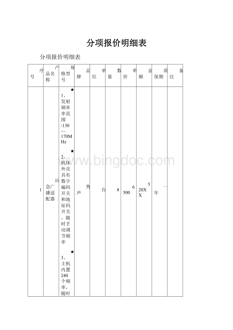 分项报价明细表.docx_第1页