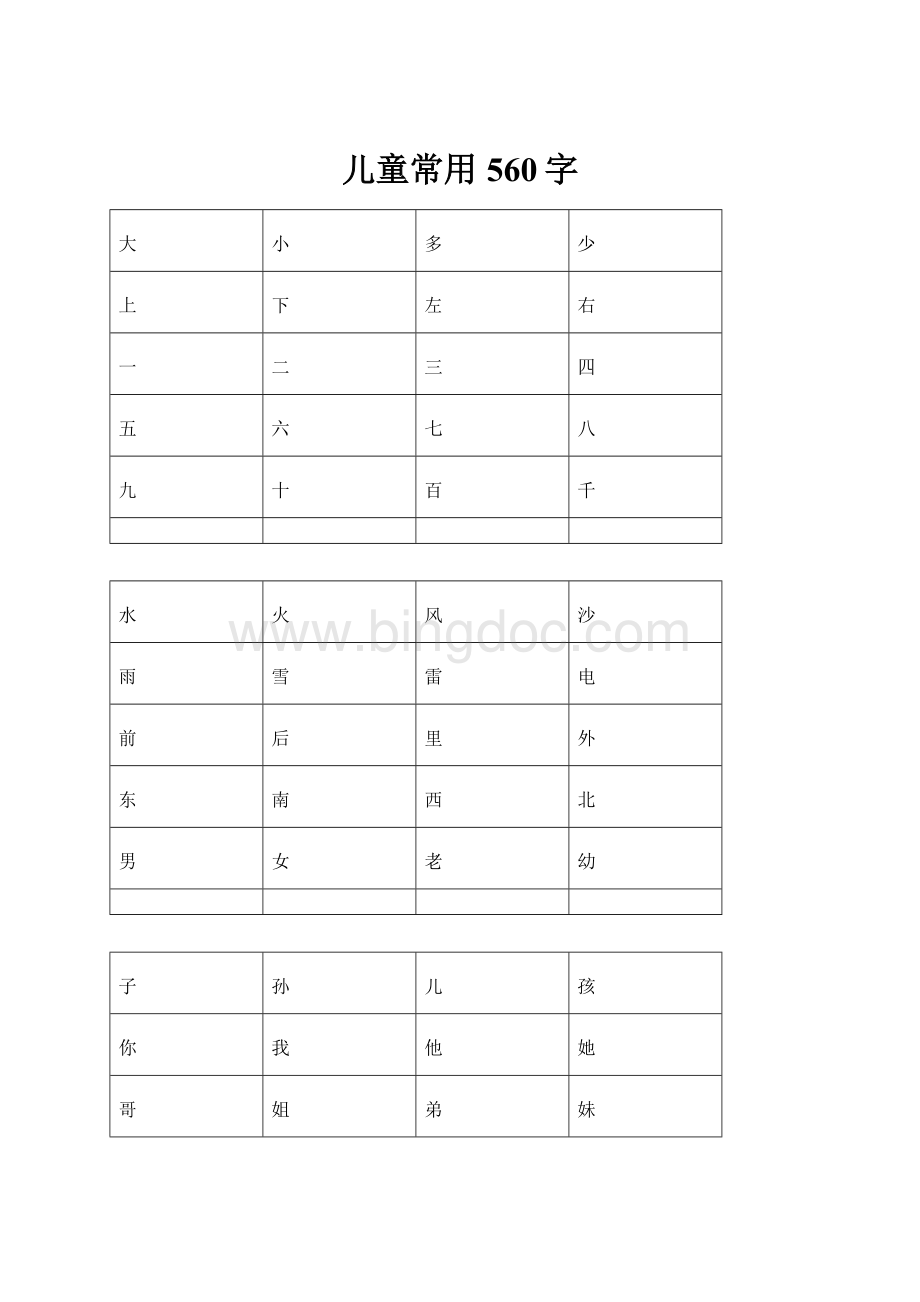 儿童常用560字Word下载.docx_第1页