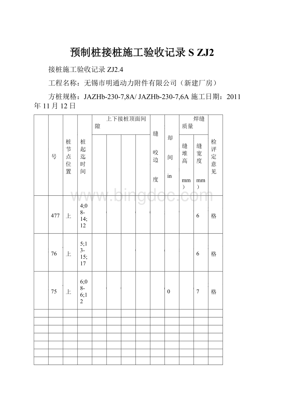 预制桩接桩施工验收记录SZJ2.docx_第1页