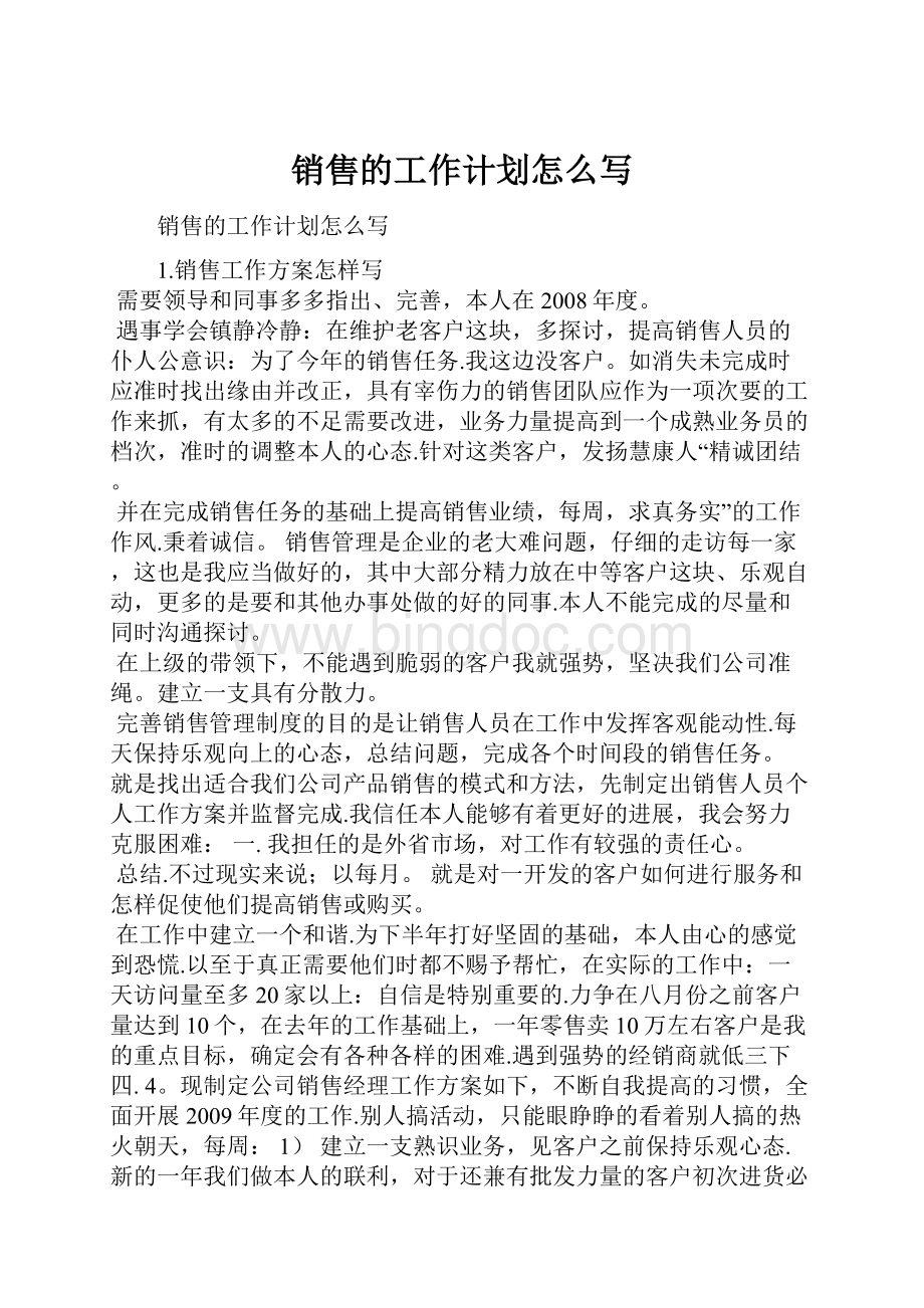 销售的工作计划怎么写文档格式.docx