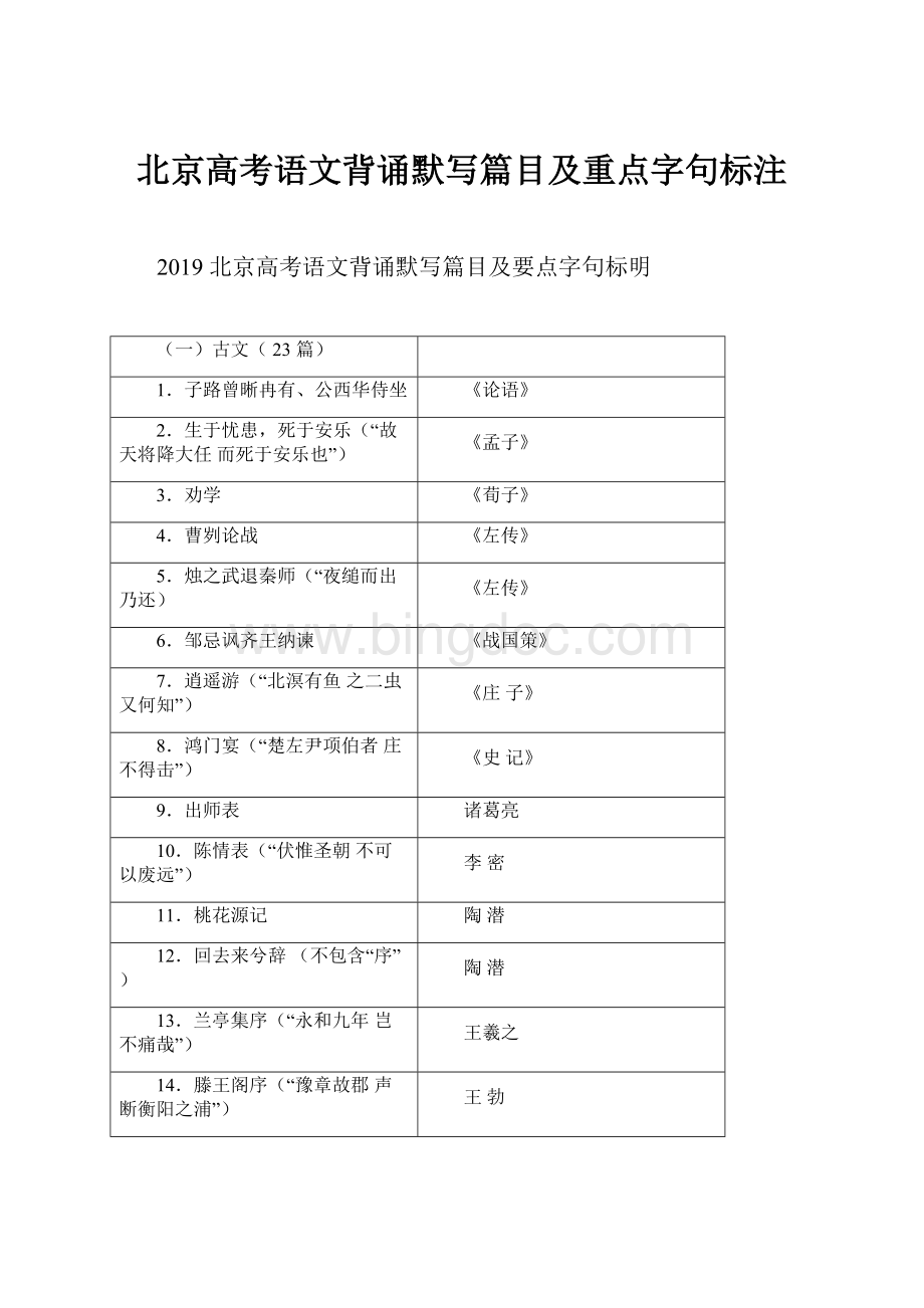 北京高考语文背诵默写篇目及重点字句标注.docx_第1页