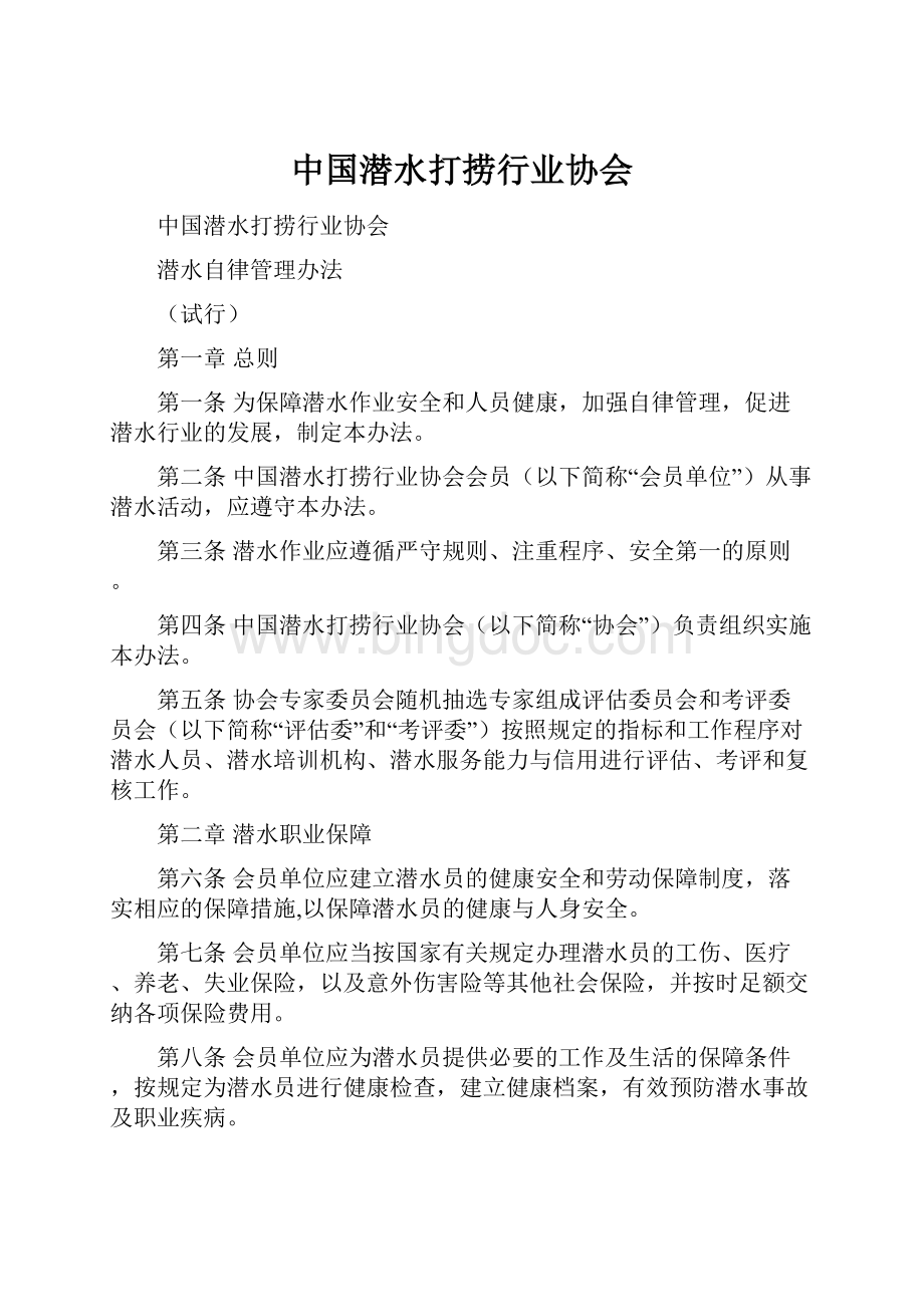 中国潜水打捞行业协会文档格式.docx_第1页