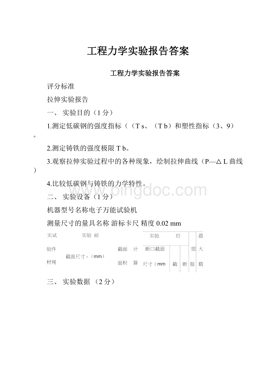 工程力学实验报告答案.docx_第1页