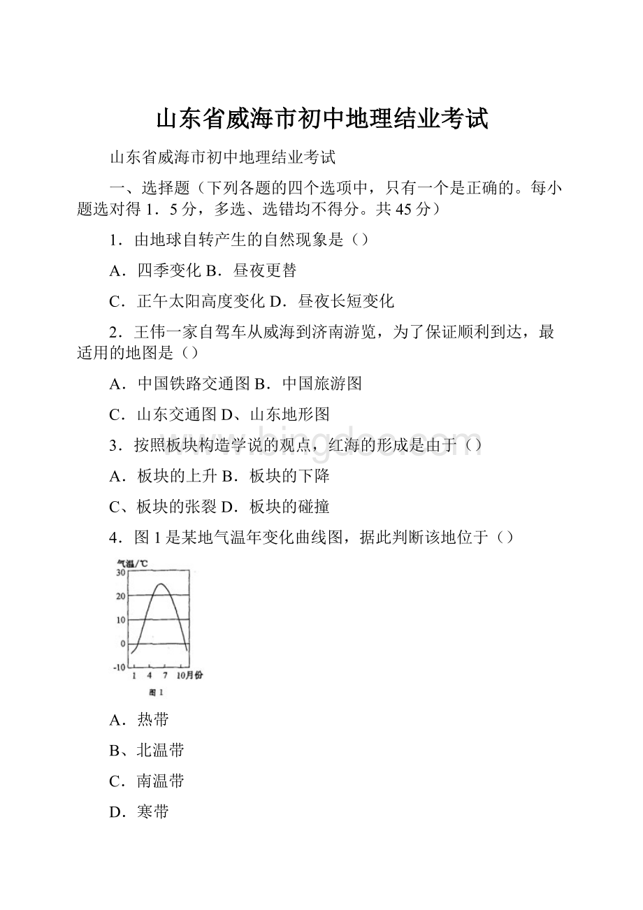 山东省威海市初中地理结业考试Word格式文档下载.docx_第1页