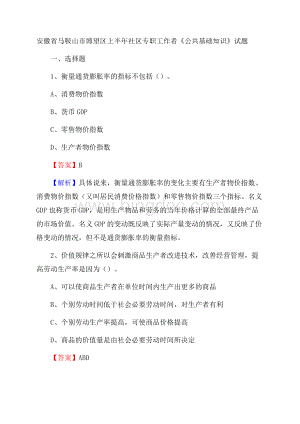 安徽省马鞍山市博望区上半年社区专职工作者《公共基础知识》试题Word格式.docx