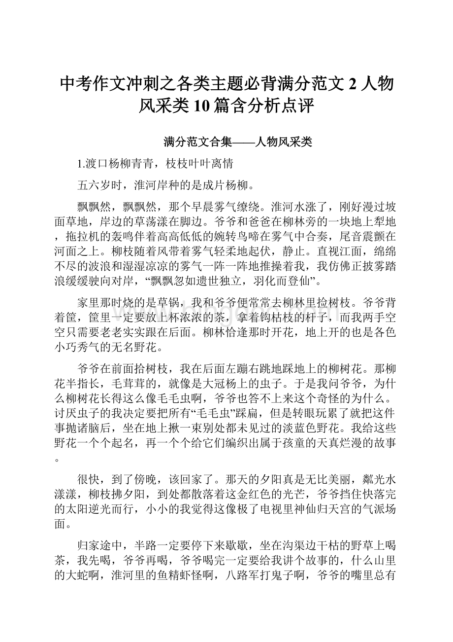 中考作文冲刺之各类主题必背满分范文2人物风采类10篇含分析点评Word文档格式.docx_第1页