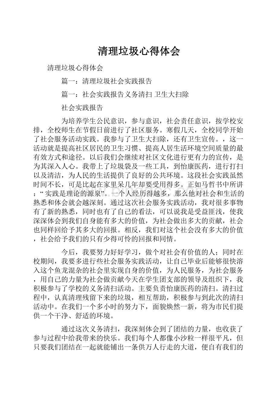 清理垃圾心得体会文档格式.docx