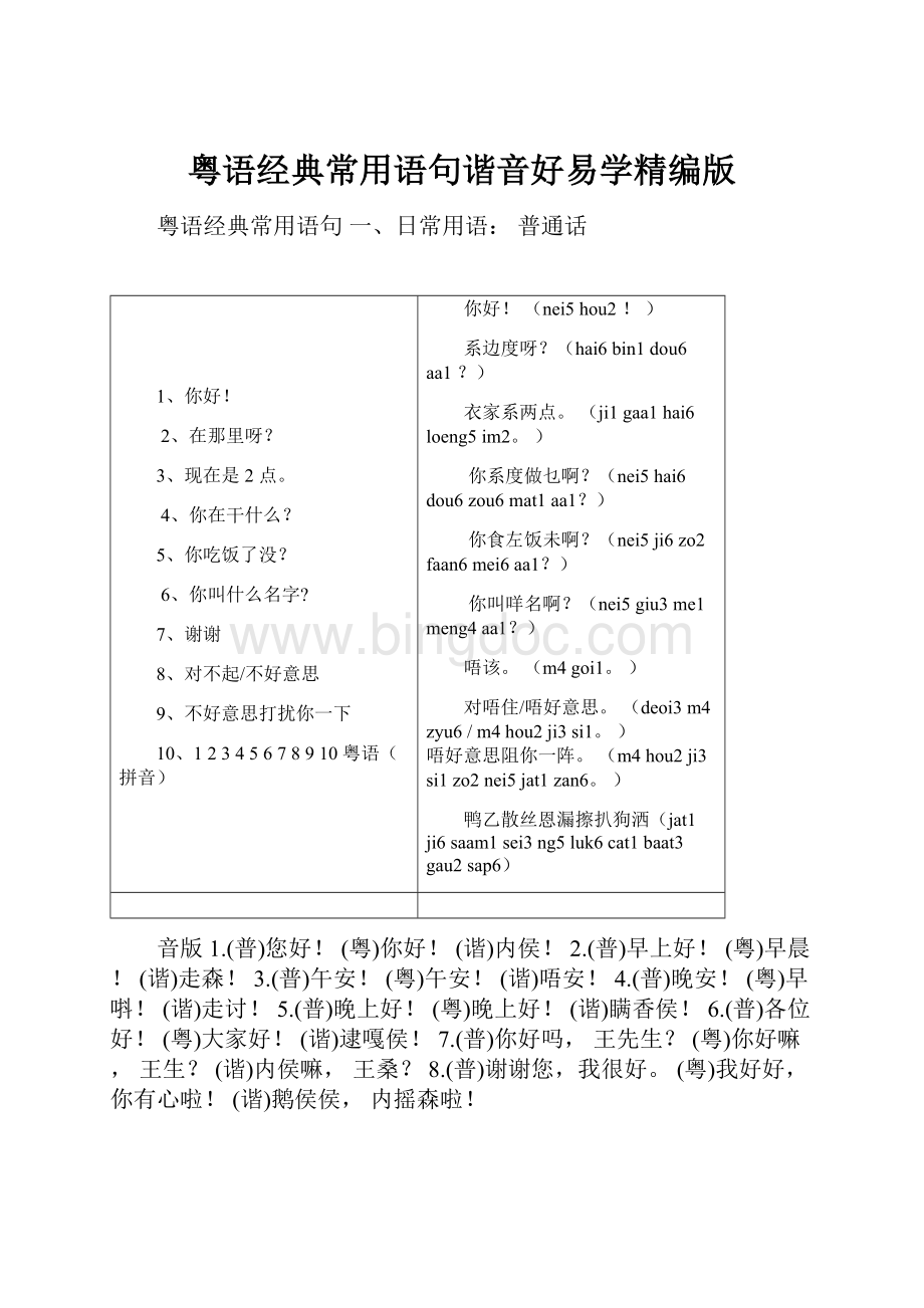 粤语经典常用语句谐音好易学精编版.docx