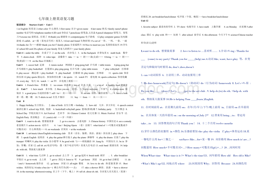 人教版七年级上册英语期末复习题Word文件下载.doc