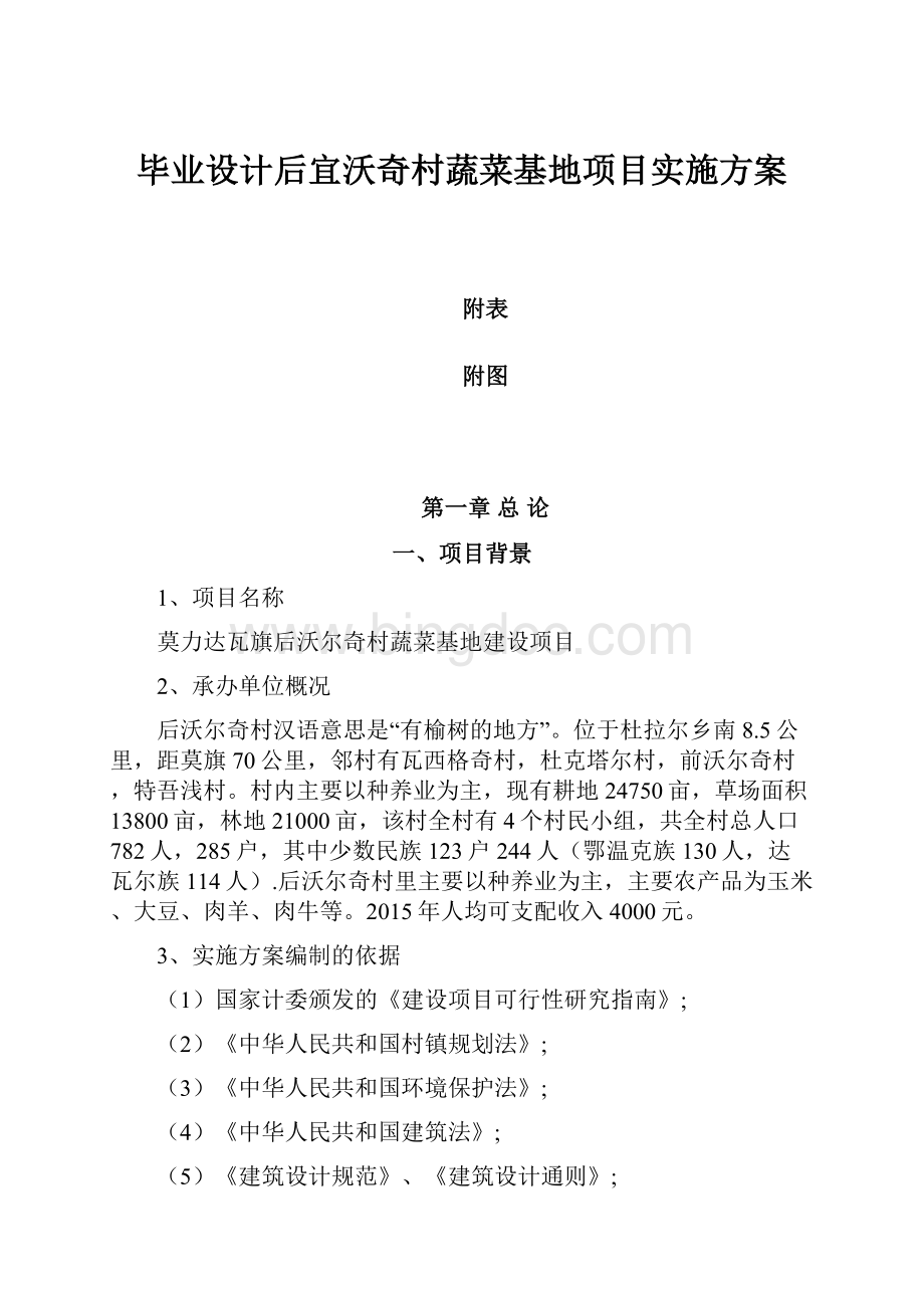 毕业设计后宜沃奇村蔬菜基地项目实施方案文档格式.docx