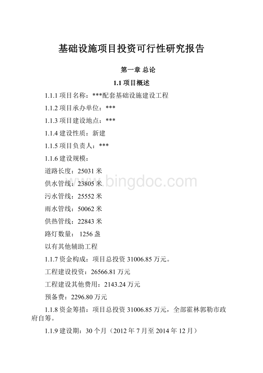 基础设施项目投资可行性研究报告Word文档格式.docx