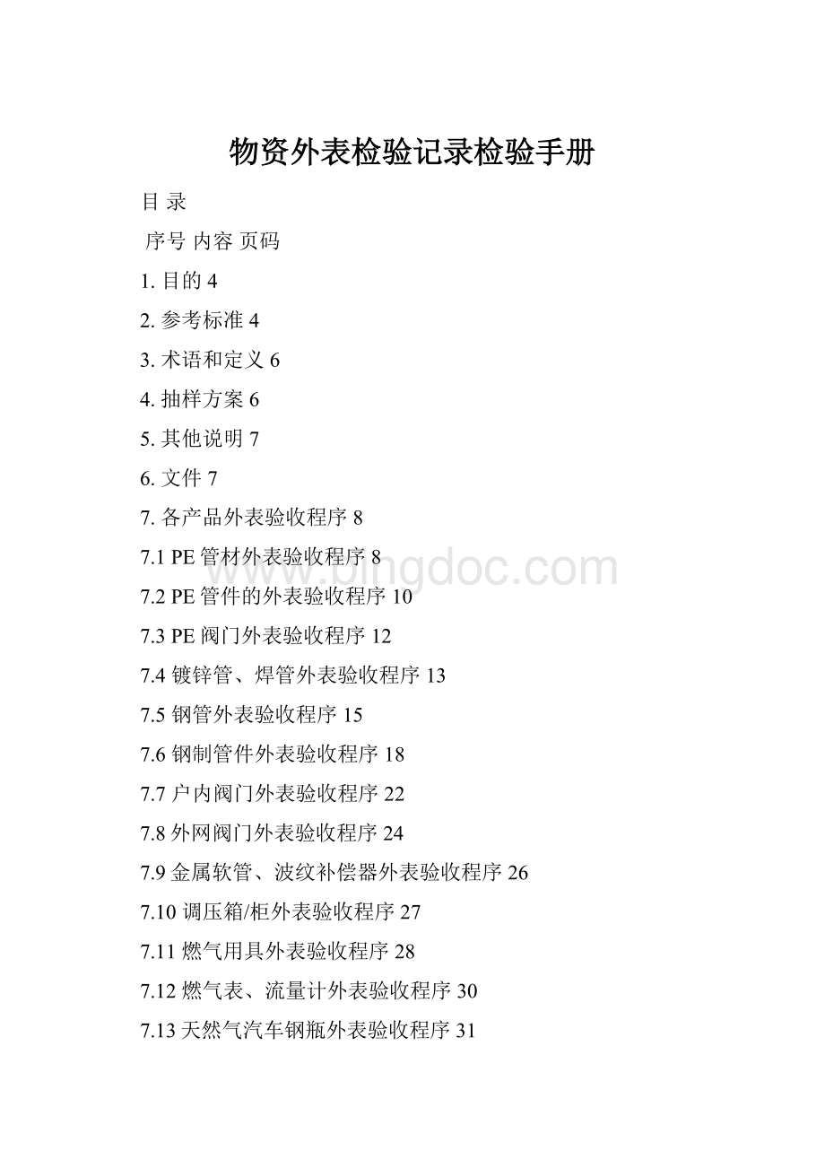 物资外表检验记录检验手册Word下载.docx