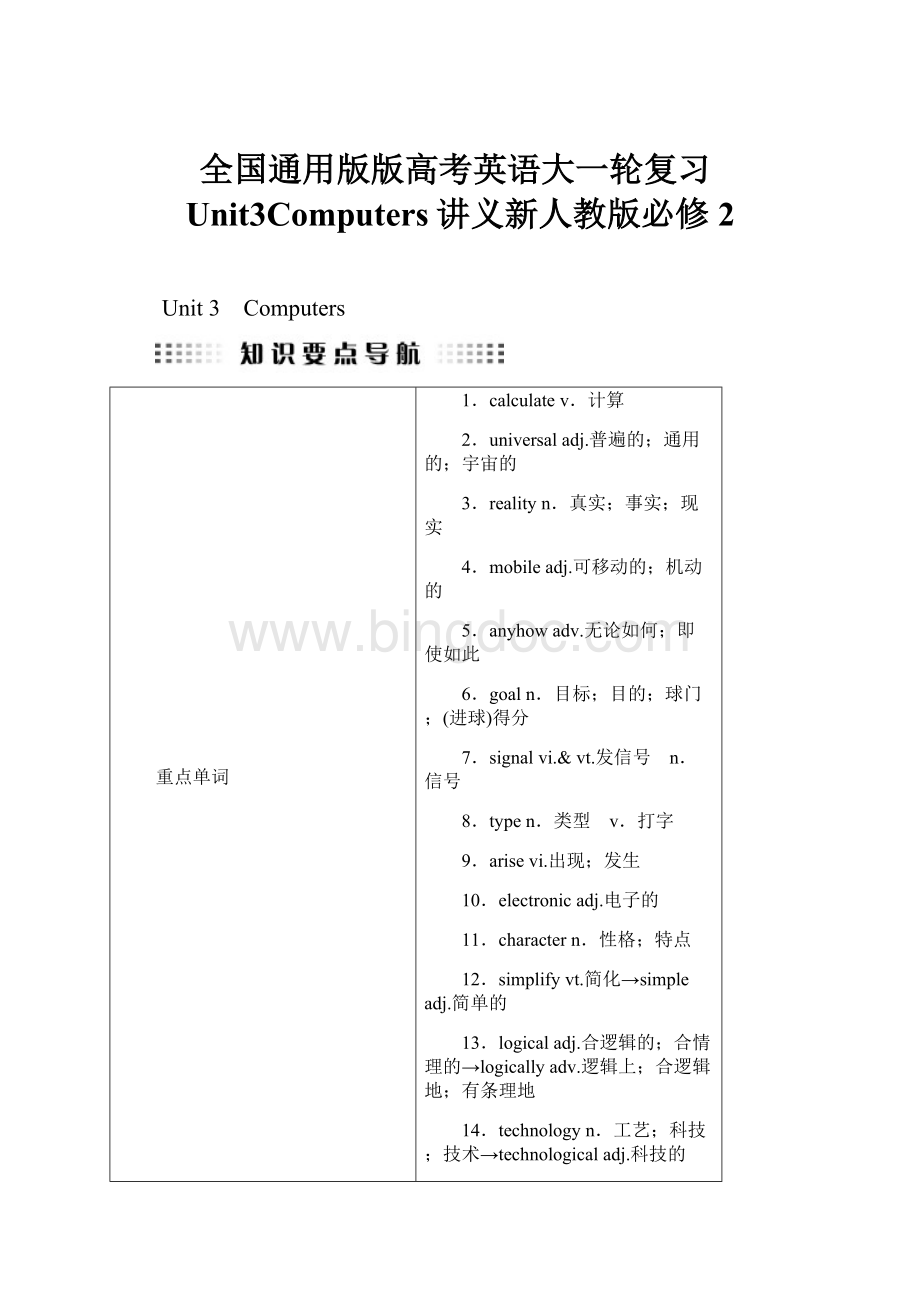 全国通用版版高考英语大一轮复习Unit3Computers讲义新人教版必修2.docx