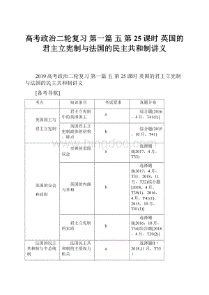 高考政治二轮复习 第一篇 五 第25课时 英国的君主立宪制与法国的民主共和制讲义Word文档下载推荐.docx