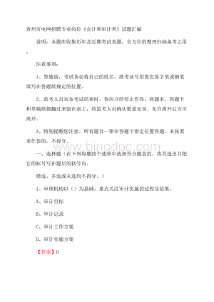 青州市电网招聘专业岗位《会计和审计类》试题汇编文档格式.docx