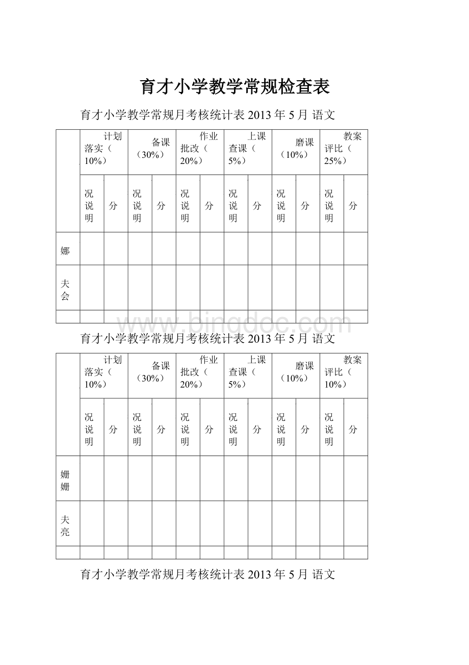 育才小学教学常规检查表文档格式.docx