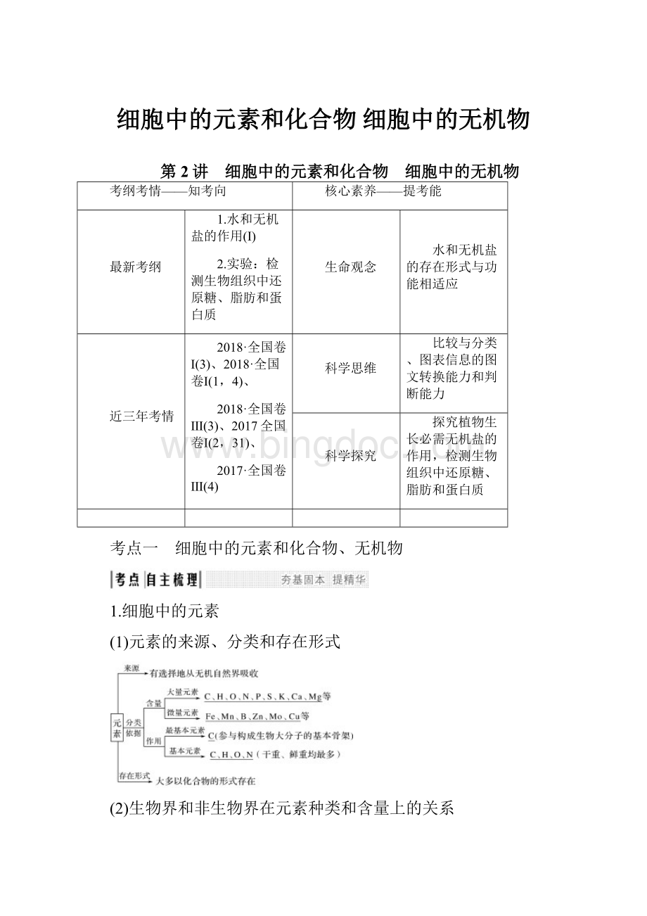 细胞中的元素和化合物 细胞中的无机物.docx_第1页