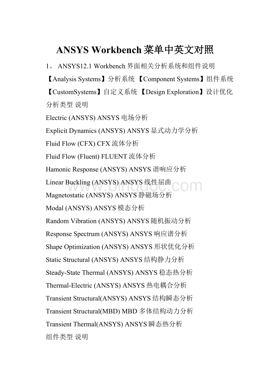 ANSYS Workbench菜单中英文对照.docx_第1页