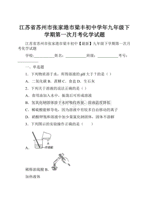 江苏省苏州市张家港市梁丰初中学年九年级下学期第一次月考化学试题.docx