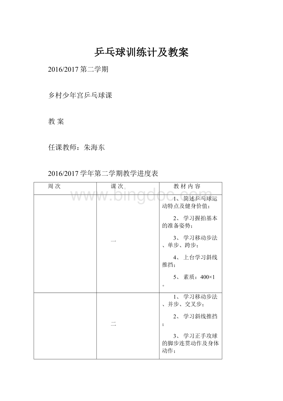 乒乓球训练计及教案Word文件下载.docx