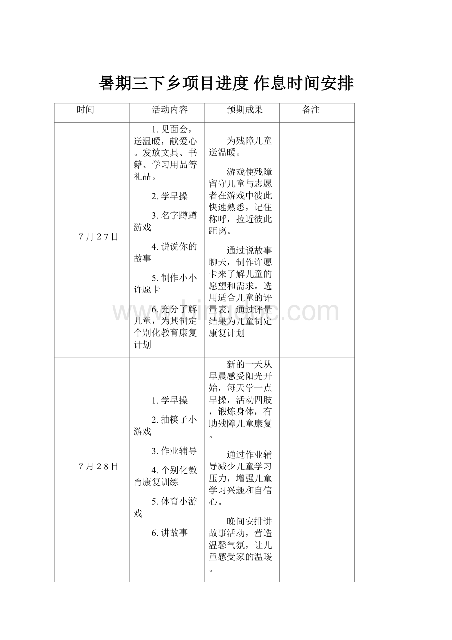 暑期三下乡项目进度 作息时间安排Word文档格式.docx