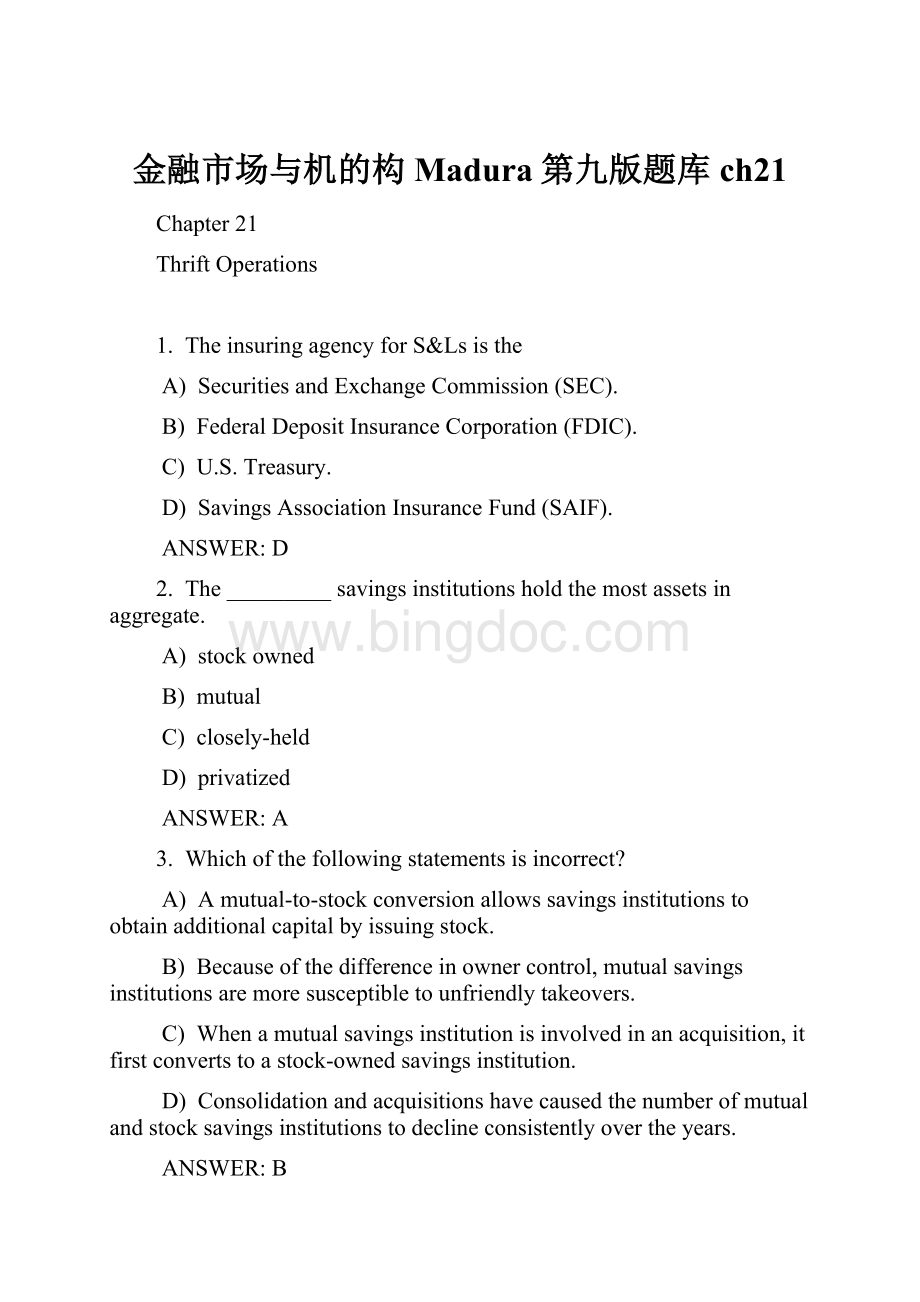 金融市场与机的构Madura第九版题库ch21Word文件下载.docx_第1页
