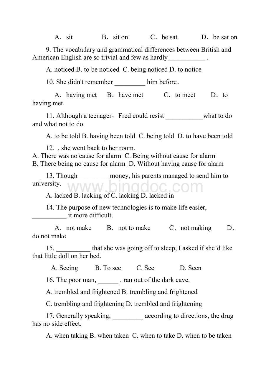 语法专项非谓语动词精选练习题附答案.docx_第2页