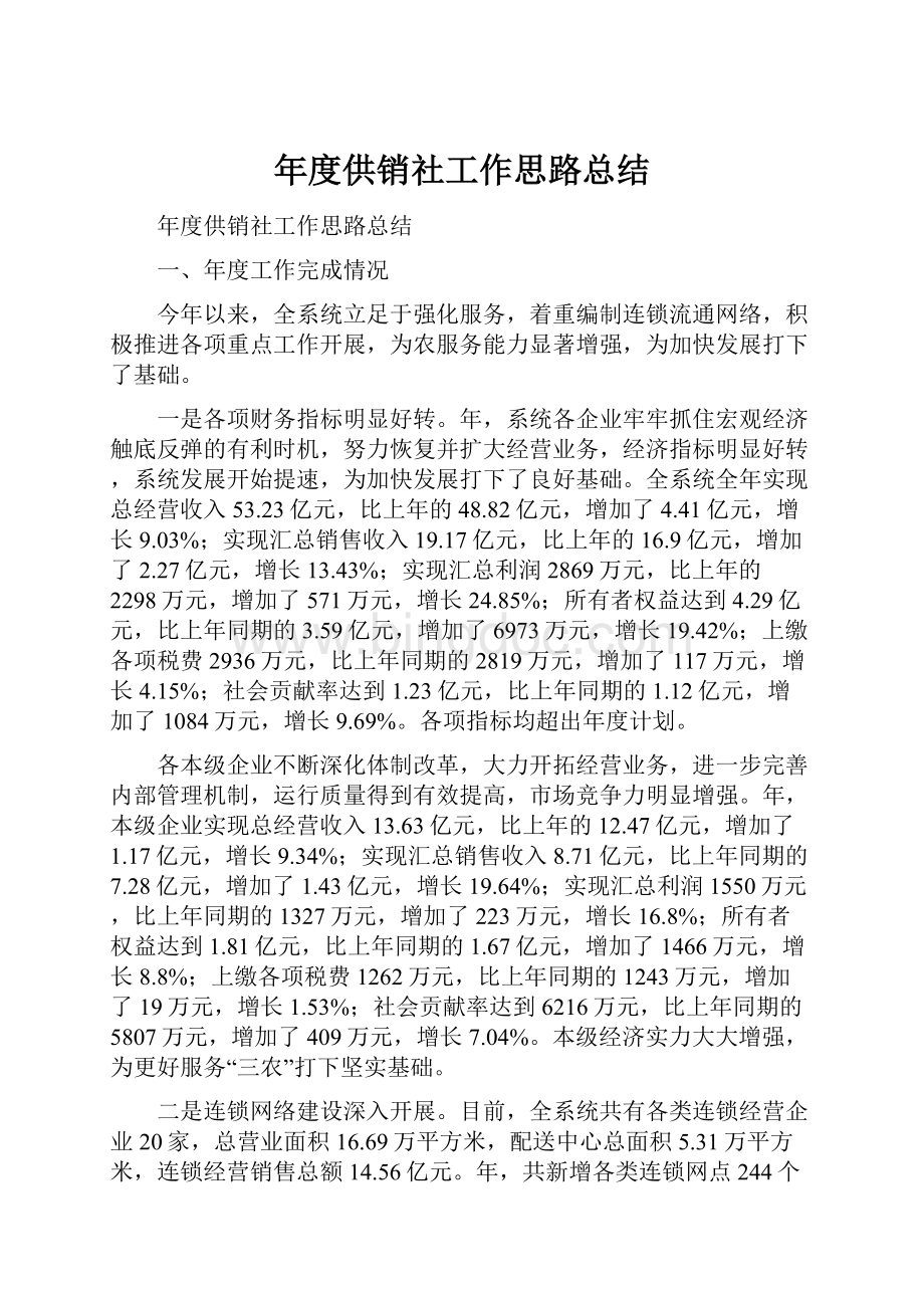 年度供销社工作思路总结Word文件下载.docx_第1页