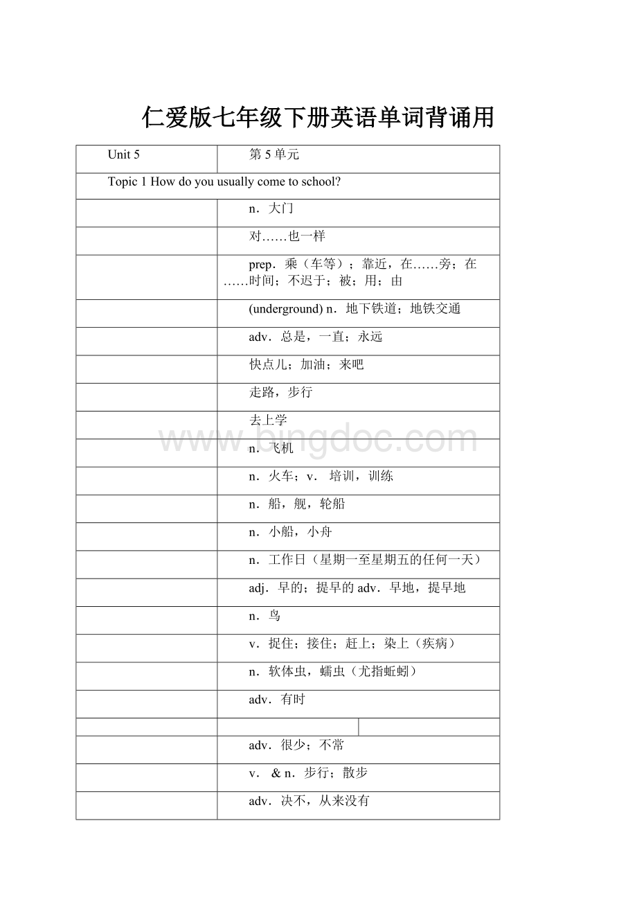 仁爱版七年级下册英语单词背诵用.docx_第1页