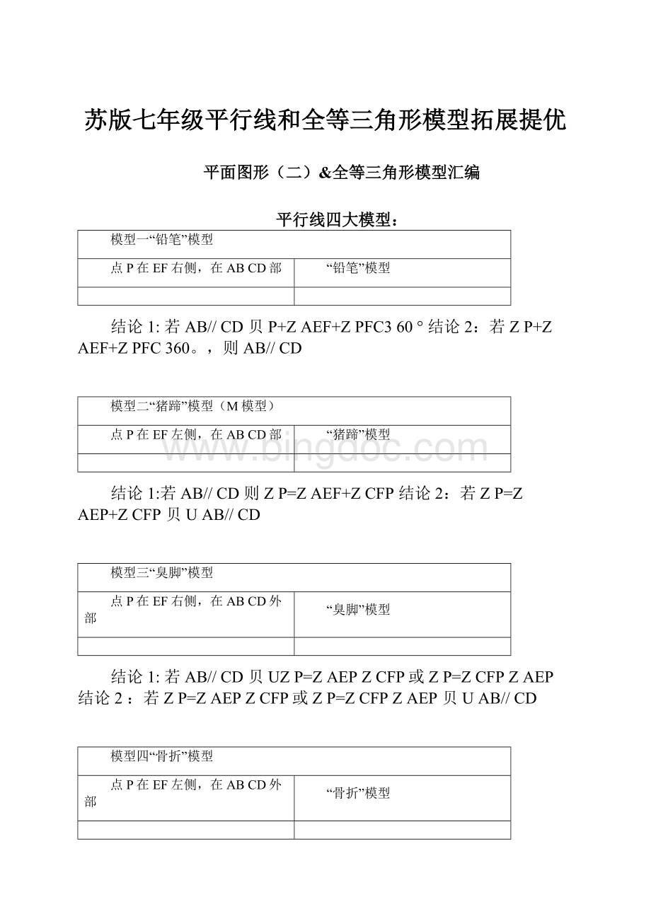 苏版七年级平行线和全等三角形模型拓展提优Word格式文档下载.docx