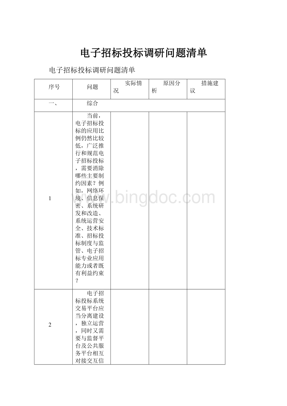 电子招标投标调研问题清单.docx