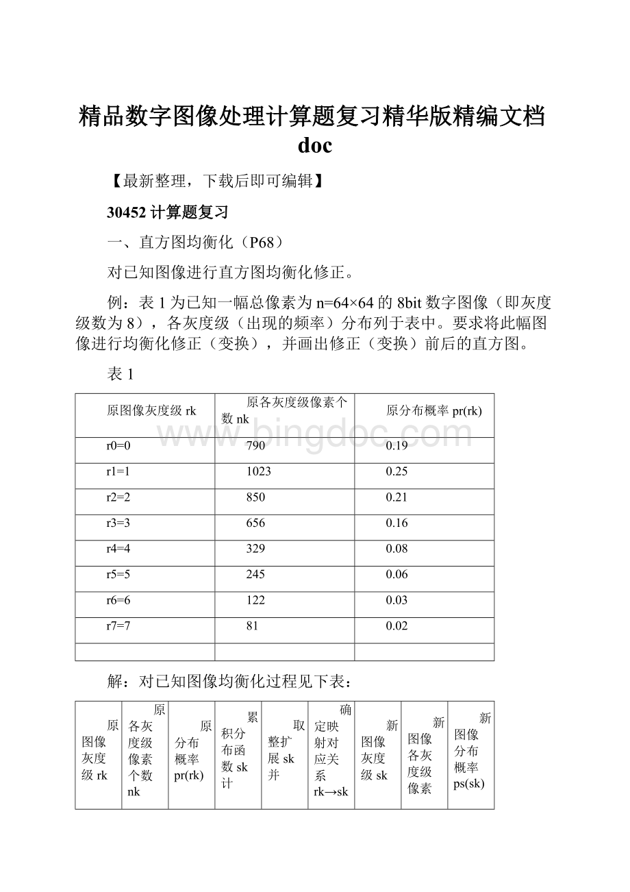 精品数字图像处理计算题复习精华版精编文档docWord文档下载推荐.docx_第1页