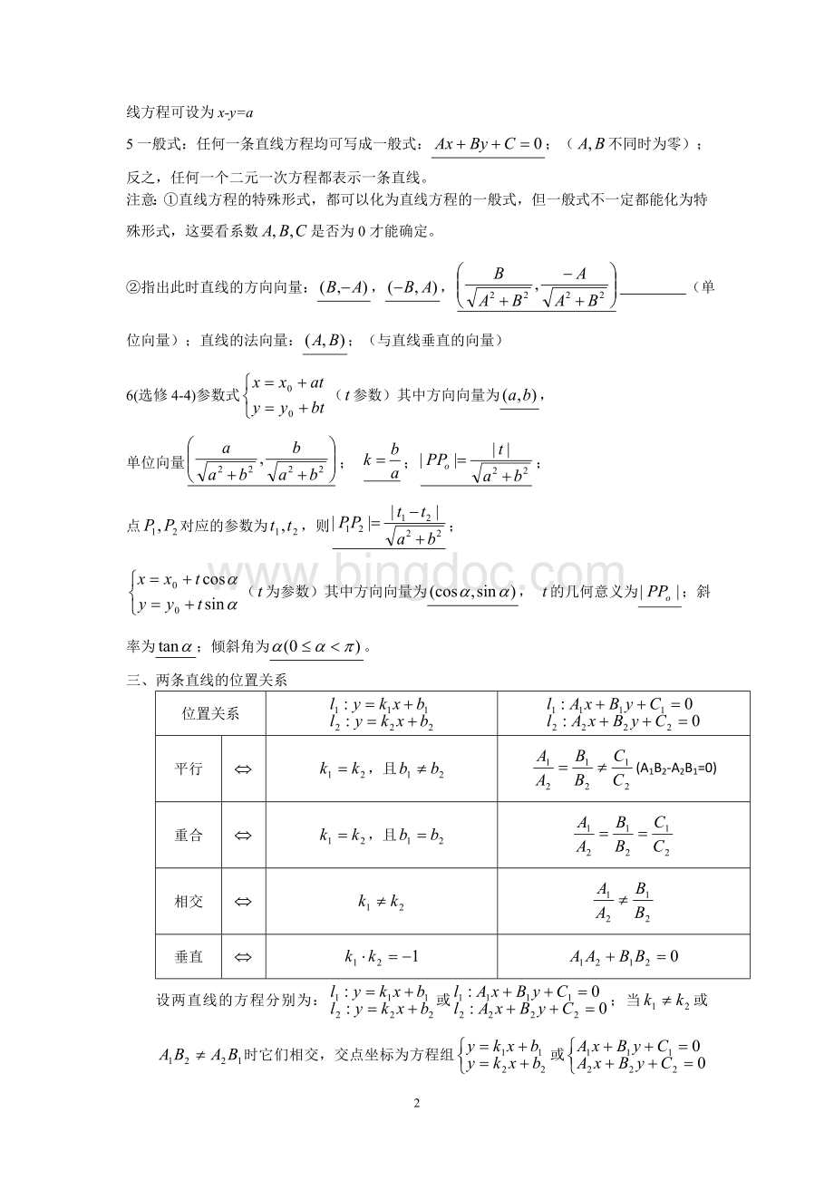 高中数学解析几何总结(非常全)文档格式.doc_第2页