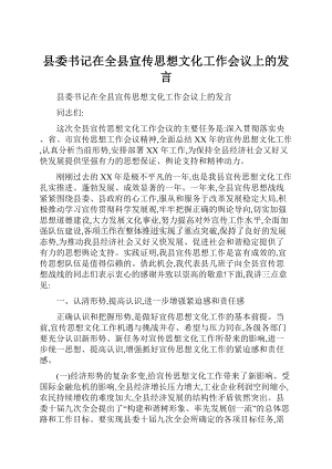县委书记在全县宣传思想文化工作会议上的发言Word格式文档下载.docx