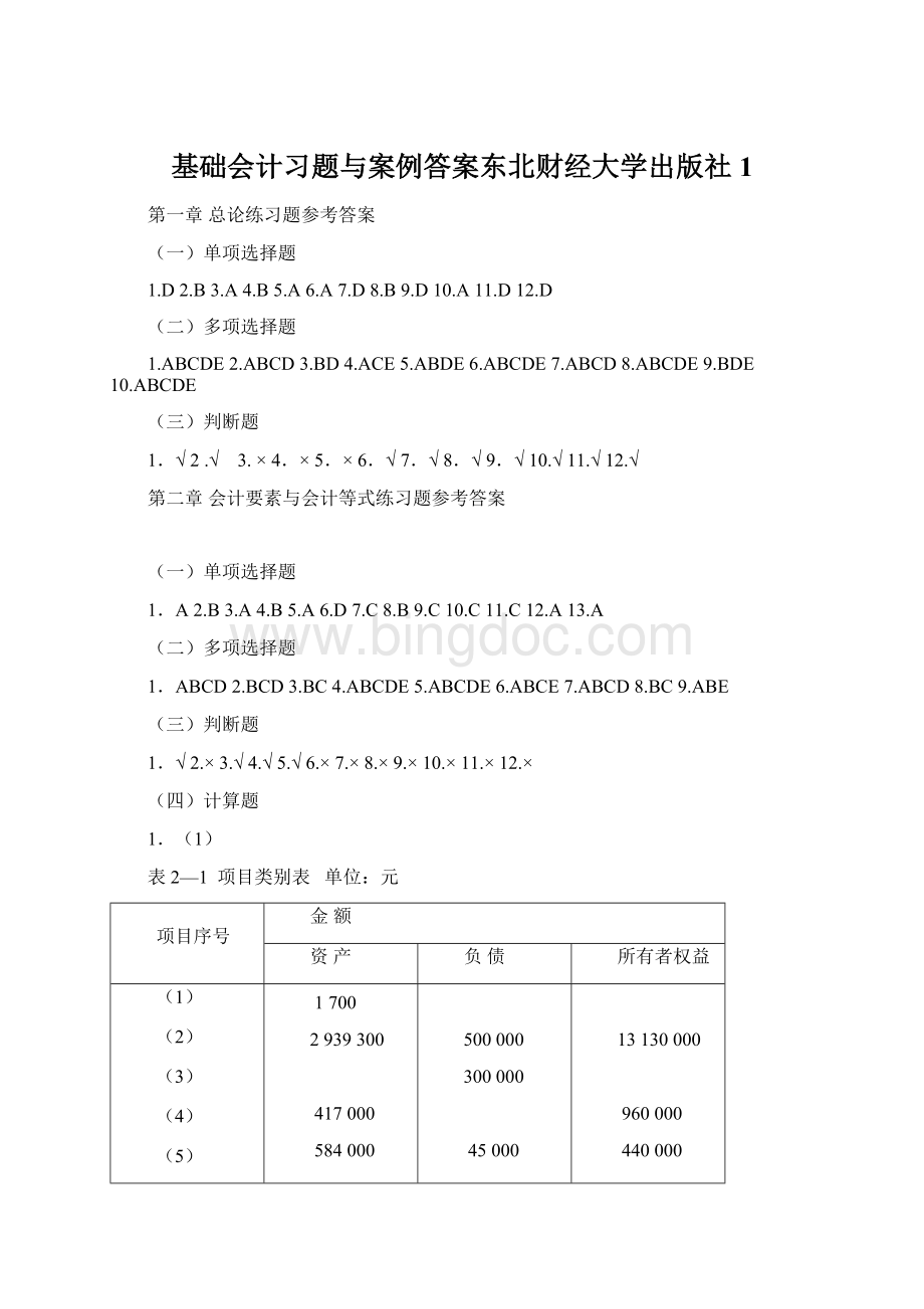 基础会计习题与案例答案东北财经大学出版社1Word文档格式.docx_第1页