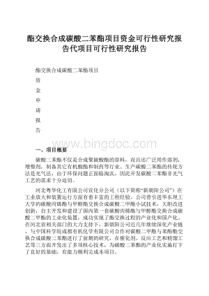 酯交换合成碳酸二苯酯项目资金可行性研究报告代项目可行性研究报告.docx