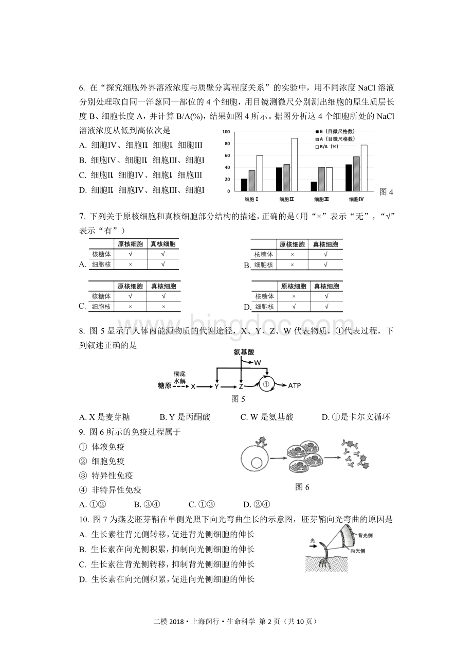 上海市闵行区2017-2018学年生命科学等级考二模试卷及参考答案.docx_第2页
