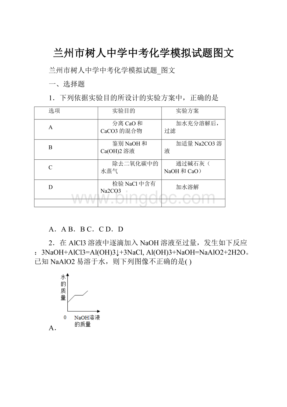 兰州市树人中学中考化学模拟试题图文Word下载.docx_第1页