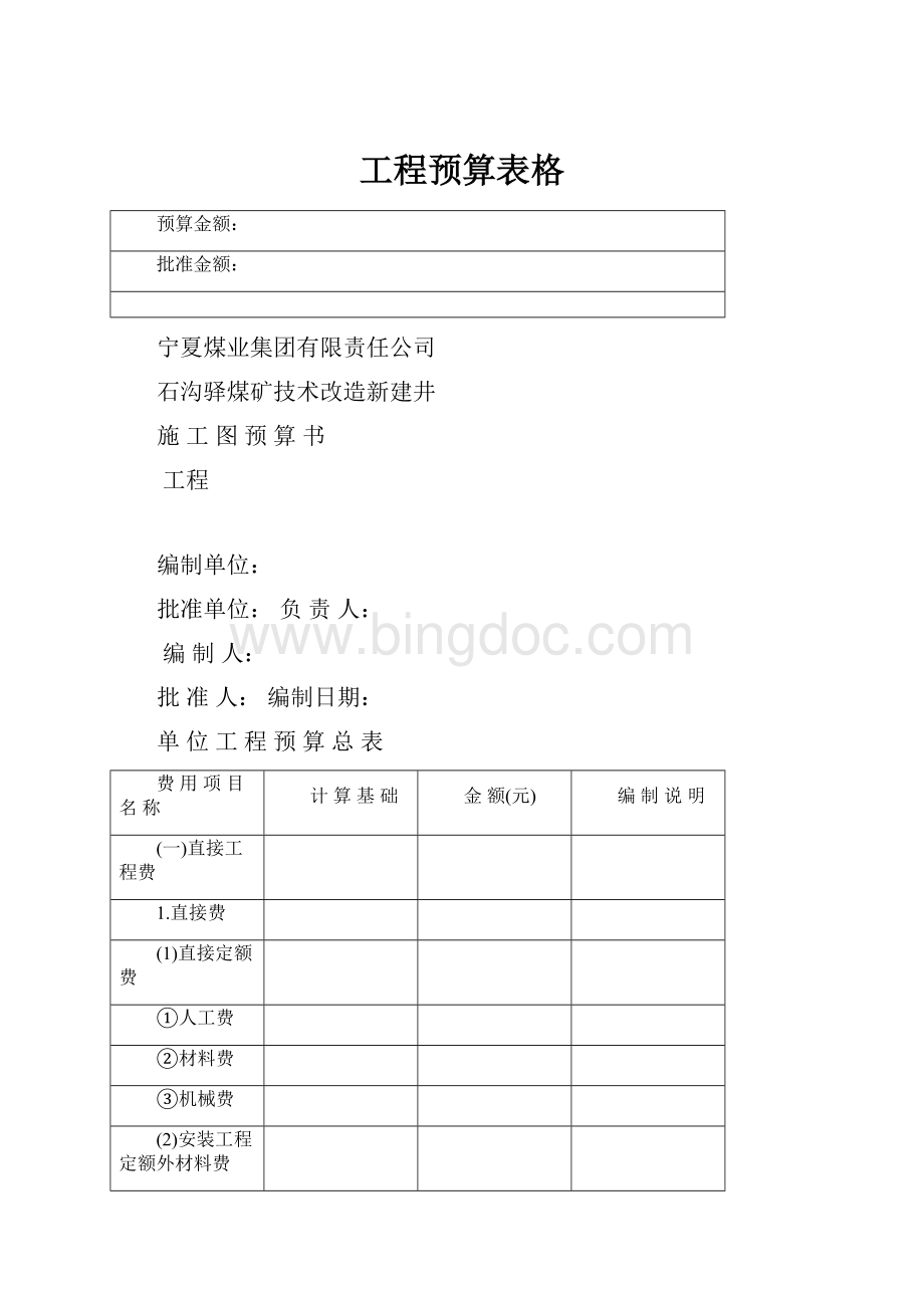 工程预算表格Word文档格式.docx