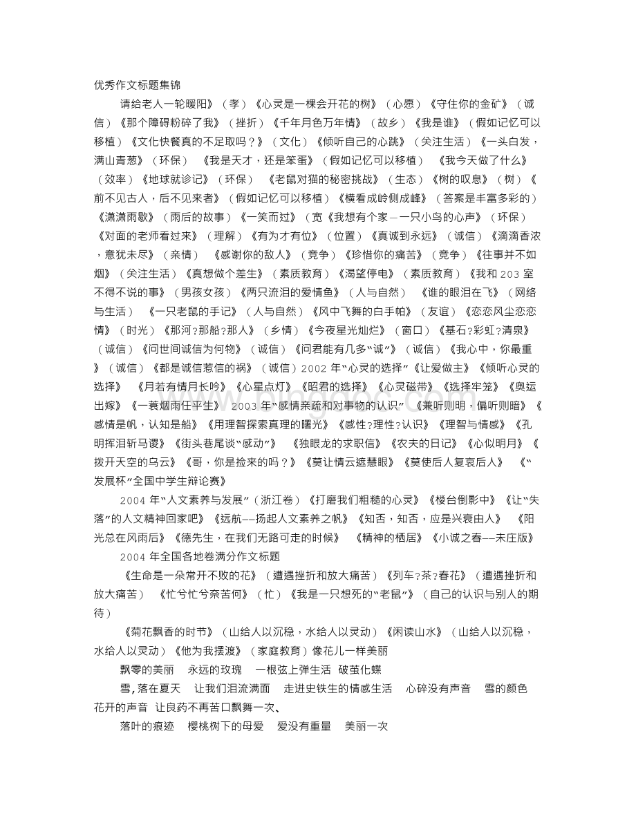 优秀议论文题目Word下载.doc