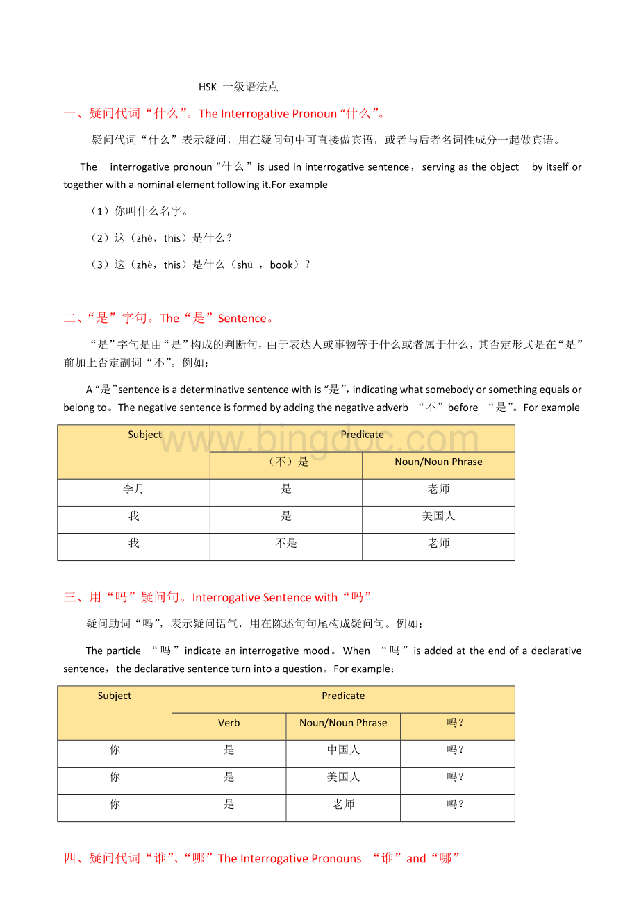 课程标准HSK一级语法点.docx_第1页