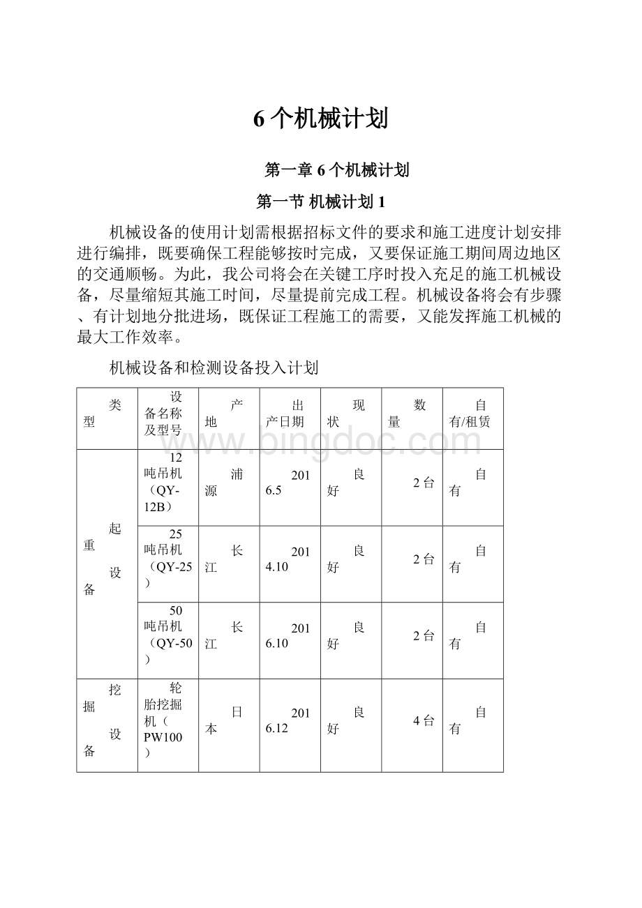 6个机械计划Word格式文档下载.docx_第1页