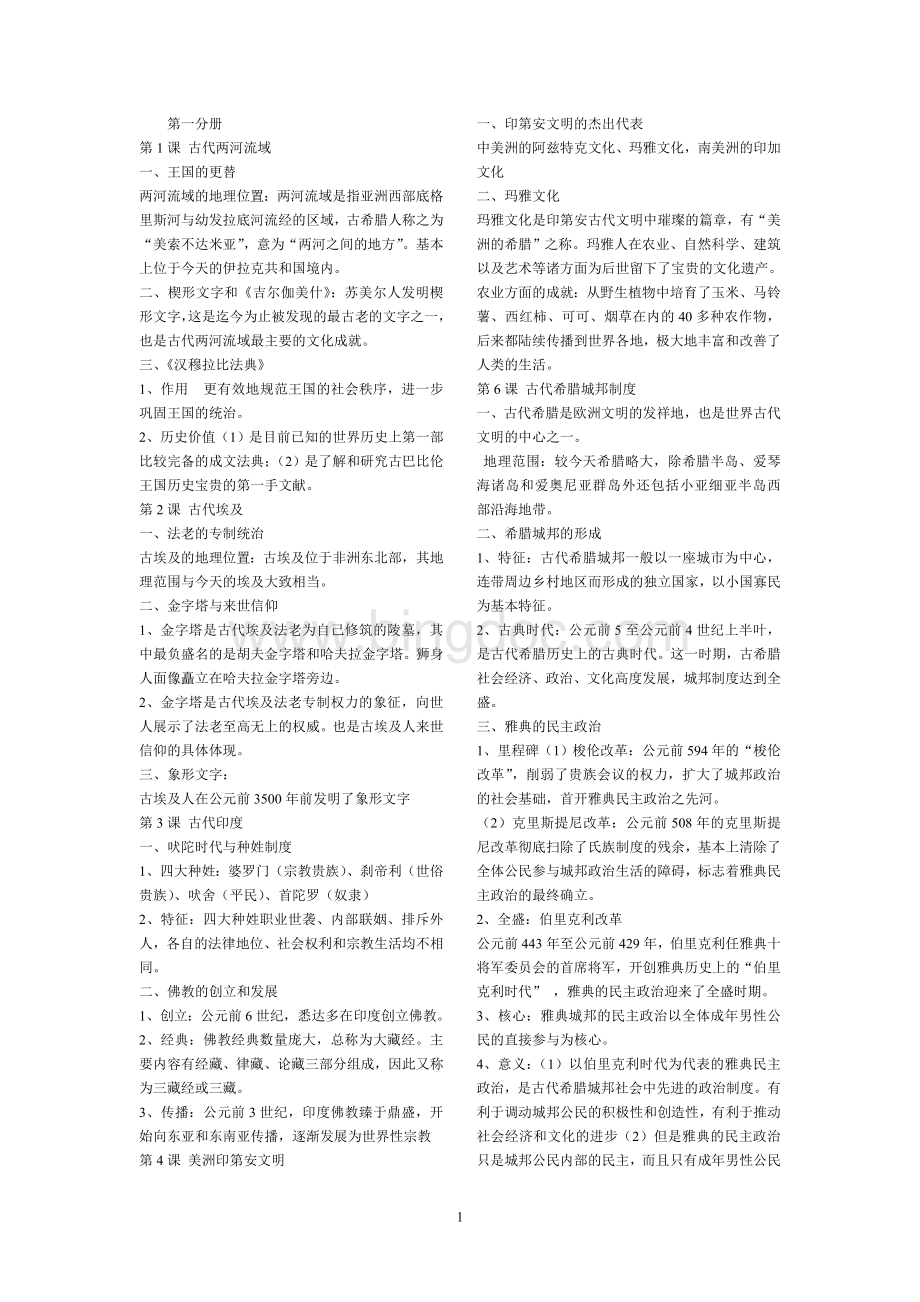 上海市高中历史会考知识点整理(全六册)文档格式.doc