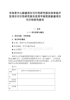 市体育中心新建项目可行性研究报告体育场开发项目可行性研究报告优秀甲级资质新建项目可行性研究报告.docx