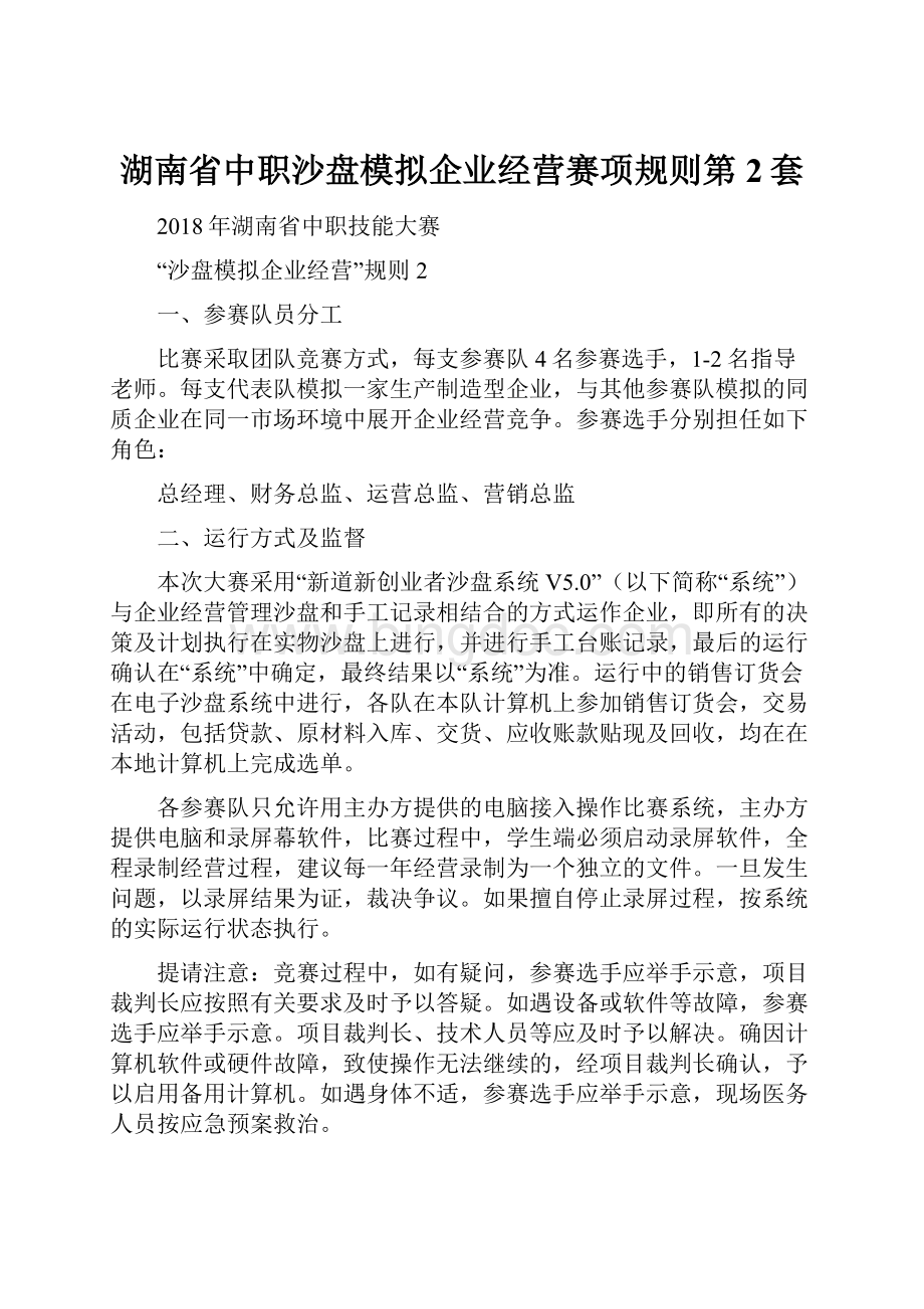 湖南省中职沙盘模拟企业经营赛项规则第2套.docx