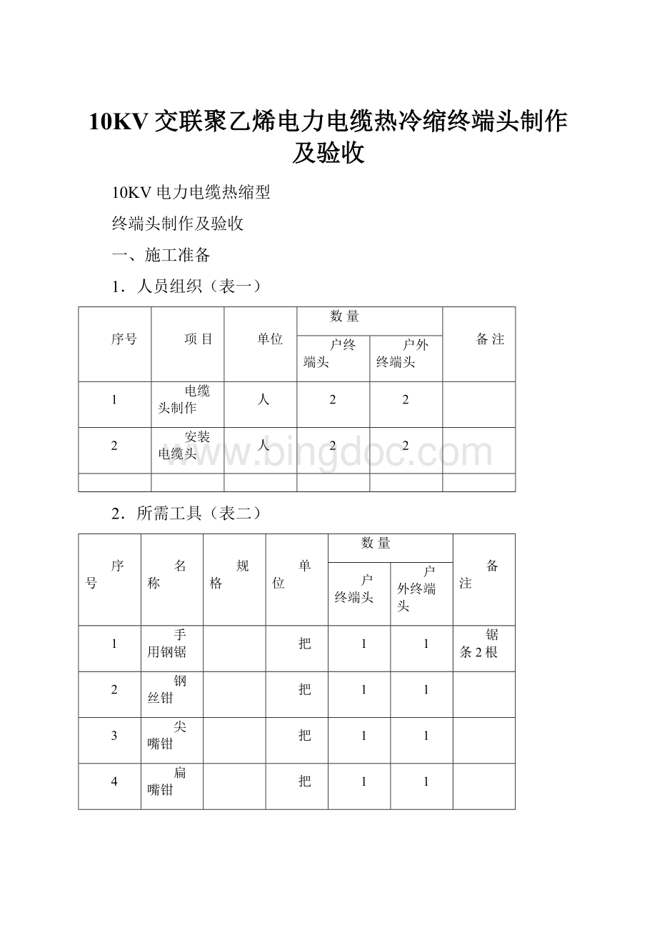 10KV交联聚乙烯电力电缆热冷缩终端头制作及验收.docx