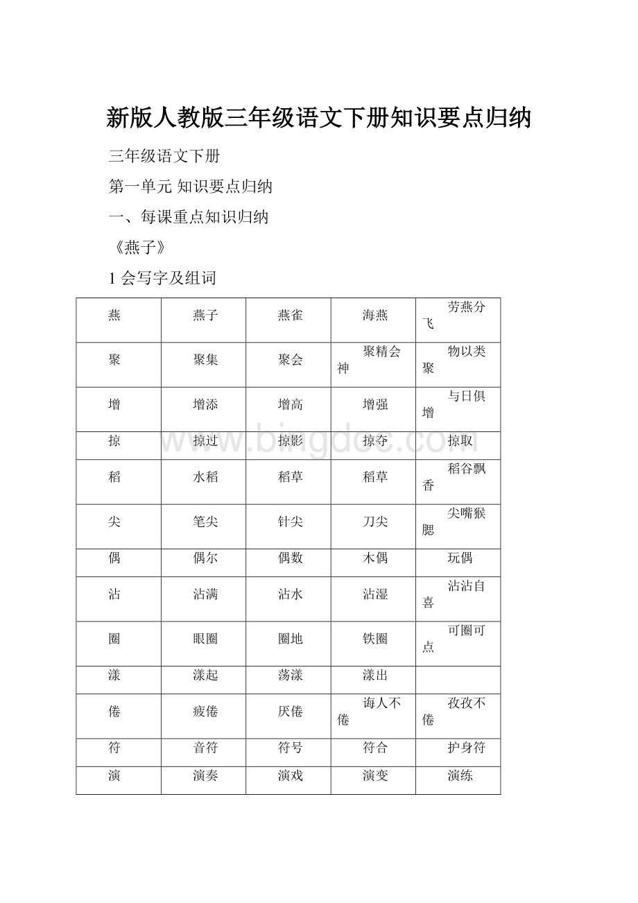 新版人教版三年级语文下册知识要点归纳.docx_第1页