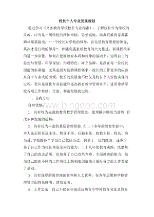 校长个人专业发展规划Word文档格式.docx