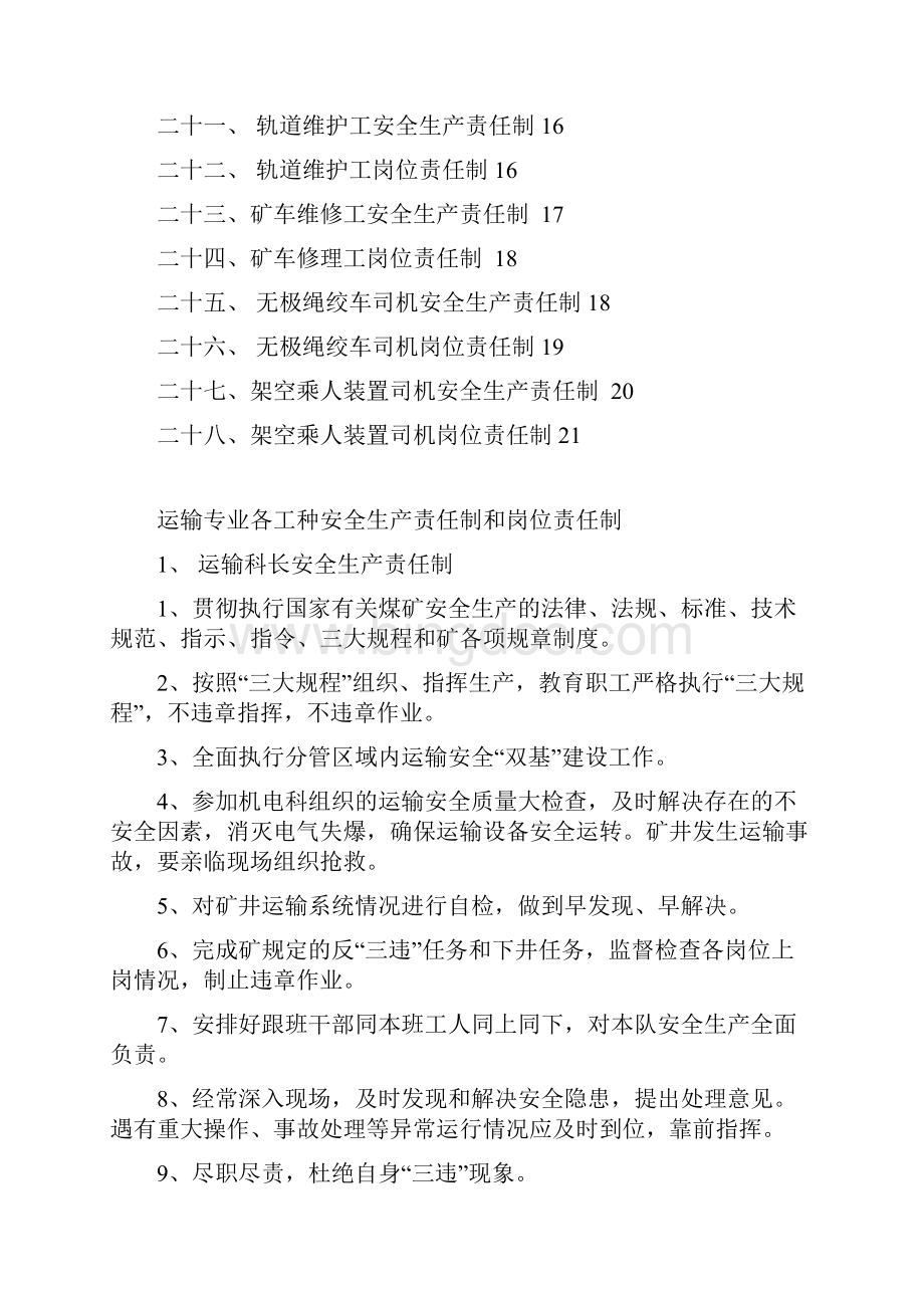 新版煤矿运输系统安全生产责任制和岗位责任制汇编Word下载.docx_第2页