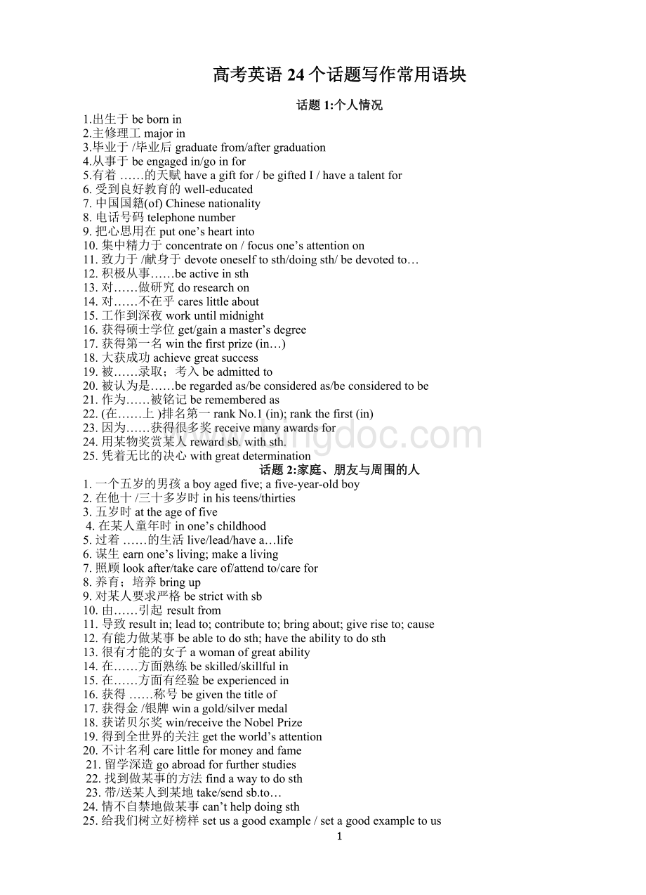 高考英语24个话题写作常用语块.doc